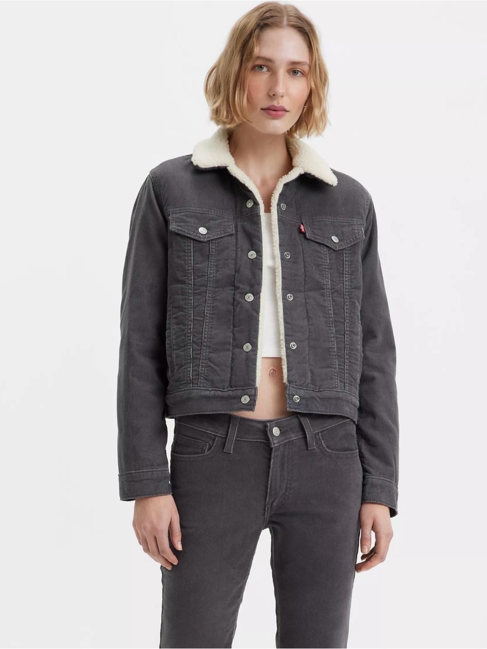 ⚡️Levi's Women's Sherpa-Lined Trucker Jacket - Charcoal with Cream Collar